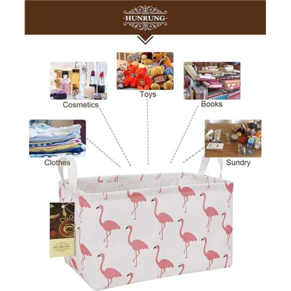 HUNRUNG Rectangle Storage Basket Cute Canvas Organizer Bin for Pet/Children - Picture 3 of 8